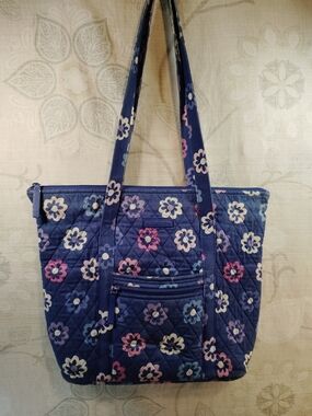 Vera Bradley Navy Floral Quilted Shoulder Tote - Pink, Light Blue, Cream